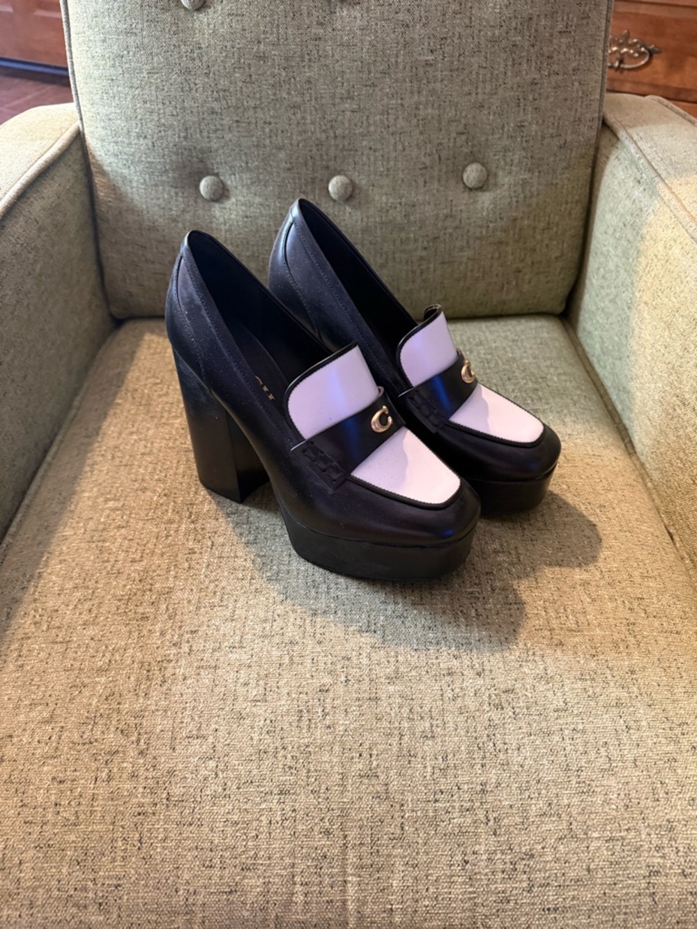 Coach Black and White Two-Tone Platform Loafers - Picture 3 of 4